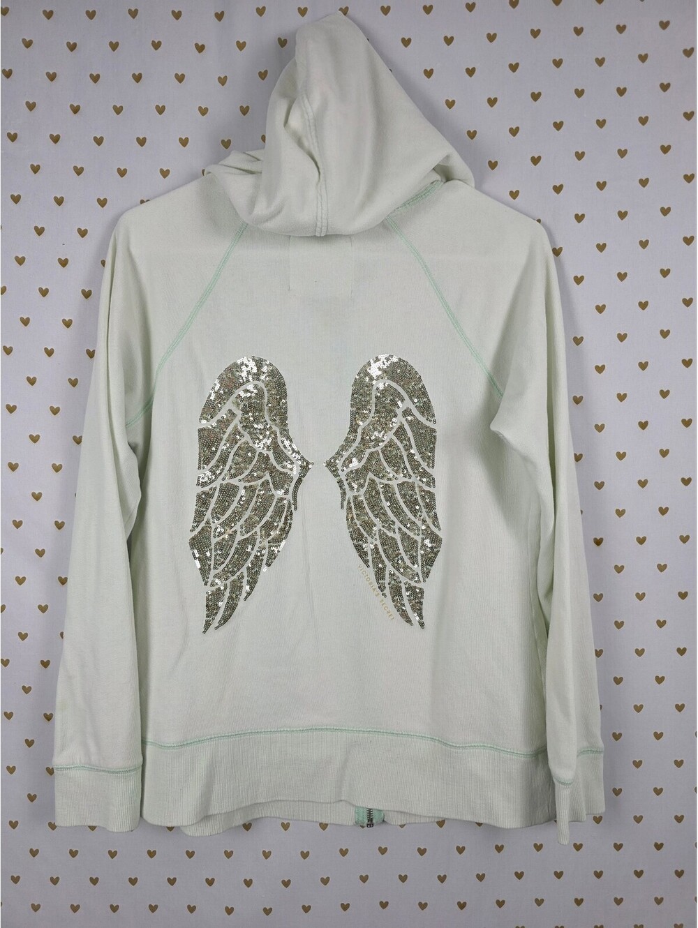 Victorias Secret Mint Green Angels BLING WINGS Large Full Zip Hoodie Jacket